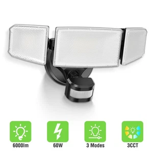 6000LM LED Security Wall Lamp 3CCT Aluminum Light Sensor Outdoor IP65 Waterproof - Picture 1 of 9