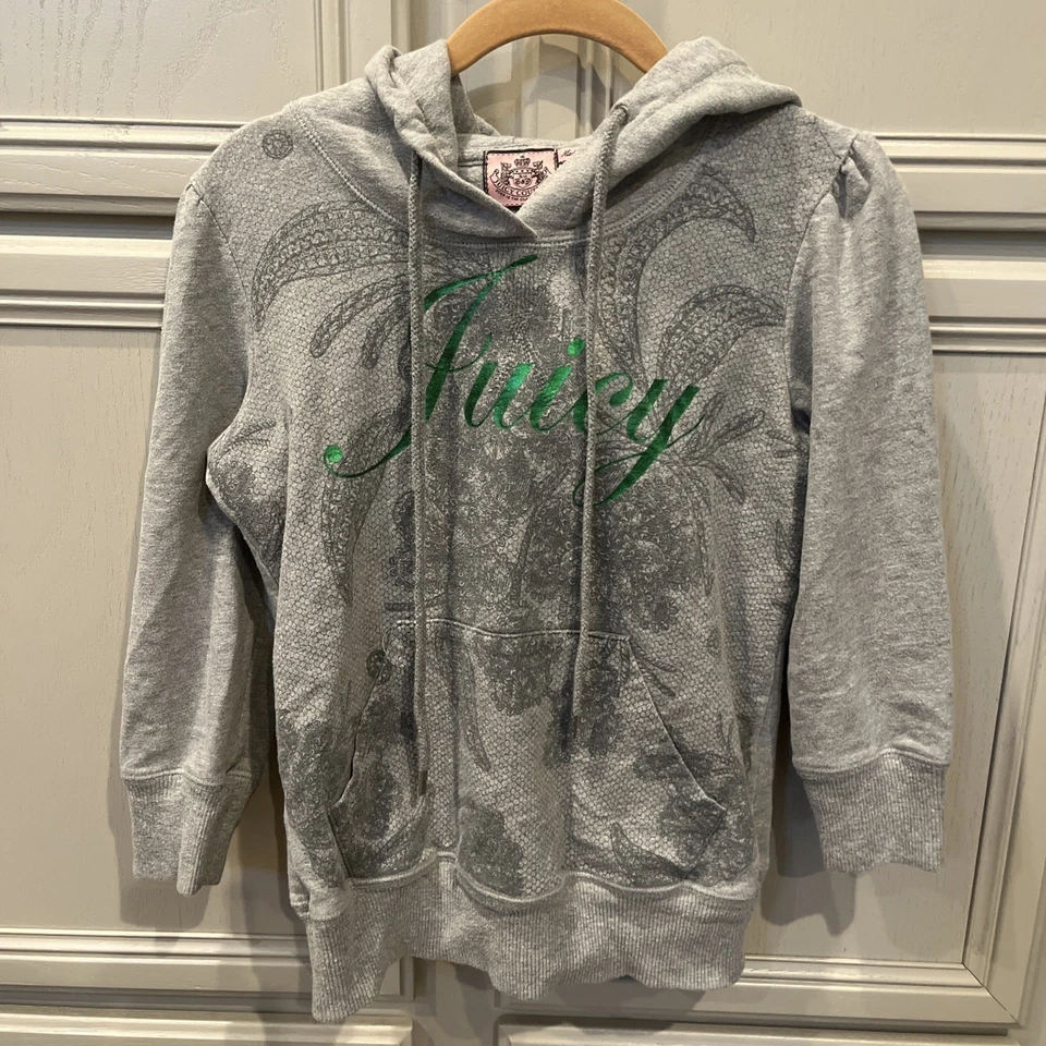 Women’s Juicy Couture Hoodie pullover Long Sleeve Gray/Green Sweatshirt Size S - Image 1 of 4