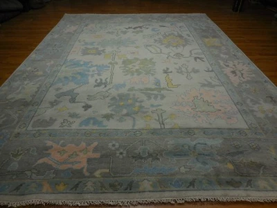 土耳其 Oushak 地毯,现代多色小地毯,手工波西米亚地毯,9x12 — 第 1/4 张图片