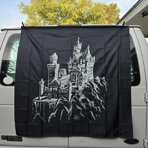 1980's CASTLE TAPESTRY BIKER WALL HANGING VINTAGE (Not Perfect) #2 - Picture 1 of 10