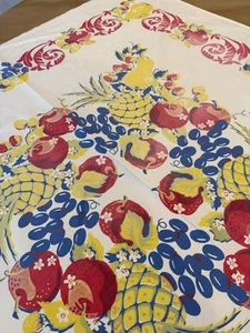 SWEET Vintage MCM Colorful Fruit Tablecloth with Border 46x50" - Picture 1 of 7