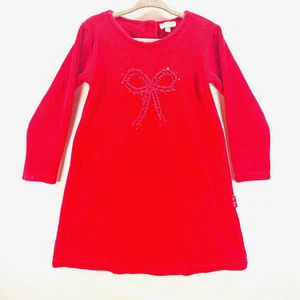 Le Top Kleid rot Velours Schleife Mädchen Größe 4 Urlaub Langarm Samt - Bild 1 von 8
