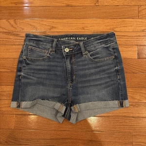 Pantalones cortos de mezclilla elásticos American Eagle de tiro alto talla 8 con puños Next Level - Imagen 1 de 5