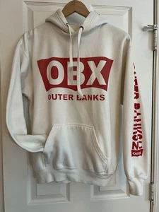 Felpa con cappuccio Pacific & Co bianca OBX North Carolina logo rosso manica lunga taglia media - Foto 1 di 6