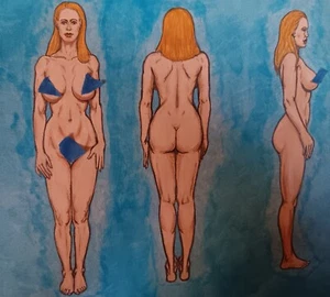 female figure painting nude acrylic pin-up artist Jerome Cadd turnabout blue - Picture 1 of 9