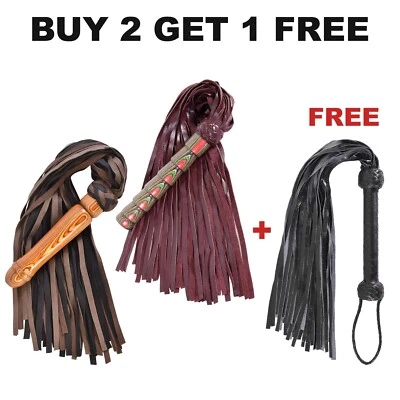 Juego de 3 azotadores de cuero para adultos pareja sexo - cuero real Thuddy Flog Whip  Foto 1 de 4