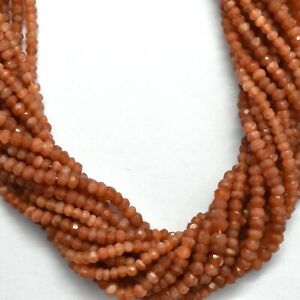 Natural Peach Moonstone 3.5-4mm Faceted Round Gemstone Beads 13" Strand BDS-1046