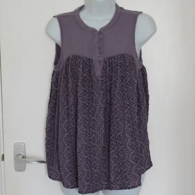 Next 6 8 10 Purple Black Embroidered Sleeveless Floaty Button Up Top Shirt - Image 1 of 4