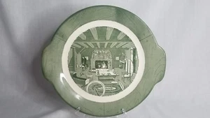 Cake Plate With Handles Colonial Homestead Green by Royal USA chips to underside - Picture 1 of 7