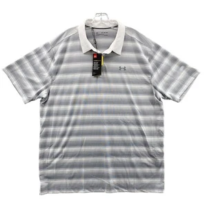 Under Armour Polo Shirt Mens 2XL White Gray Performance Golf Tenniscore Preppy - Picture 1 of 13