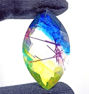 104.50 Ct Multi-Color Rutilated Quartz Marquise Cut Certified Loose Gemstone AKA - Picture 1 of 7