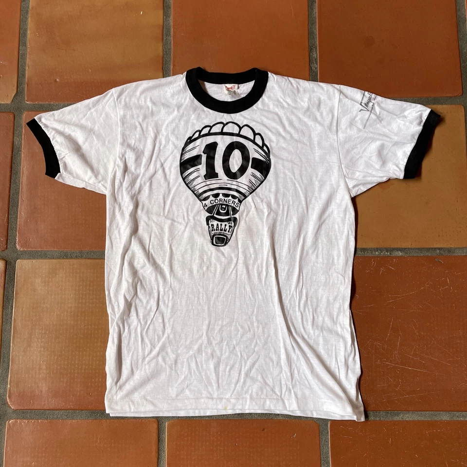 VINTAGE SPORT-T BY STEDMAN L White Ringer Tee 4 CORNERS BALLOON RALLY USA Made - Image 1 of 4