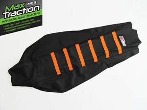 FUNDA ASIENTO PINZA ACANALADA KTM EXCF EXC/F 2017-19 NEGRA + NARANJAS RAYAS COSTILLAS - Imagen 1 de 3