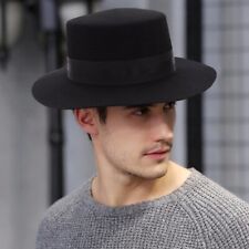 Men's Black Fedora Hat Wool Felt Wide Brim Sash Band Jewish Hasidic Accessories