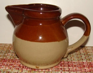 Vintage Brown & Tan Pottery 3 1/4" T Small Creamer Milk Pitcher - Picture 1 of 5