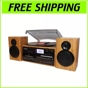 Bluetooth All-in-One Walnut Record Player & Stereo System with Separate Speakers - Picture 1 of 10