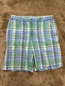 Oxford Golf Pastel Green Plaid Shorts Flat Front Men's 32 - Picture 1 of 12