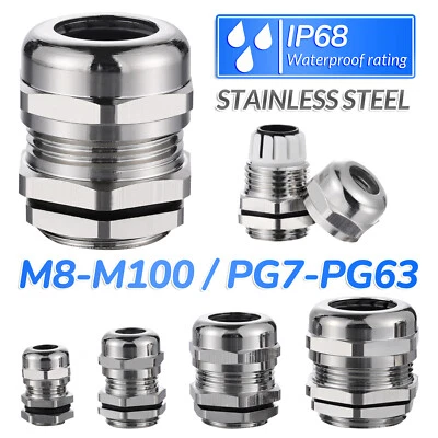 IP68 WATERPROOF STAINLESS STEEL CABLE GLANDS COMPRESSION GLAND M10-M100 PG7-PG63 - Image 1 of 4