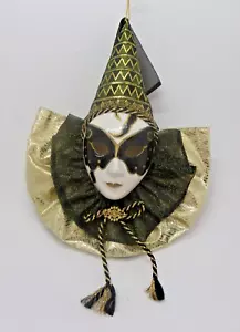 Anco venezianischer Karneval Wandhängemaske Keramik & Stoff schwarz/gold 14 Zoll hoch - Bild 1 von 5