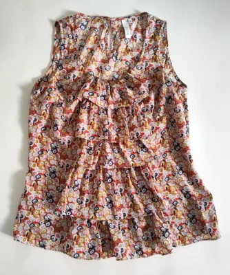 SINE Anthropologie Floral Ruffle Silk Sleeveless Top ~ Women's 2 XS X-Small - Image 1 of 4