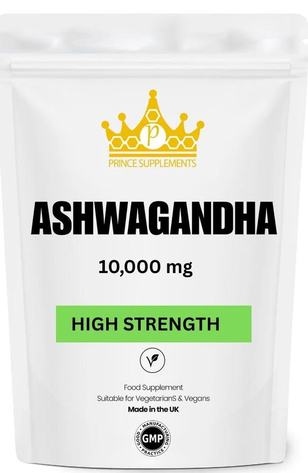 PRINCE SUPPLEMENTS Ashwagandha Root Extract 10,000mg 30-1000 capsules/tablet Stress Vegan uk made