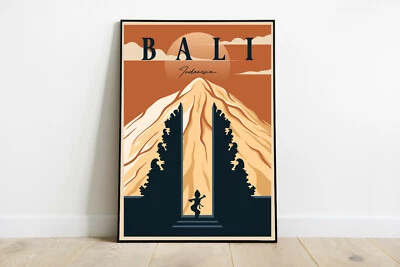 Bali travel poster, Bali retro wall print, India vintage travel print 2, gift - Image 1 of 4