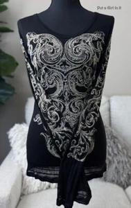 USA New VOCAL Womens CRYSTAL BLACK BURNOUT FLORAL LONG SLEEVE SHIRT S M L Y2K - Picture 1 of 4