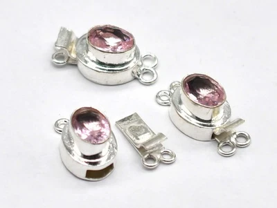 2 Pcs Pink Quartz Gemstone Box Clasp 2 Strand Sterling Silver Plated - Image 1 of 4