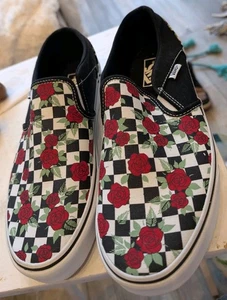 Vans Off Wall Women’s Asher Slip On Sneakers Shoes Checkerboard Black Roses 11  - Picture 1 of 16