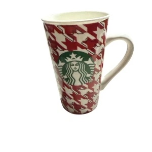 Taza de café Starbucks roja blanca patrón pata de gallo 16 fl oz taza alta - Imagen 1 de 3