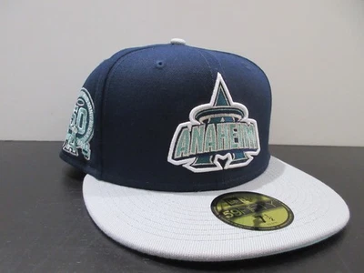 Anaheim Angels Hat Cap Fitted Mens 7 1/2 Blue MLB Baseball Anniversary Patch - Image 1 of 4