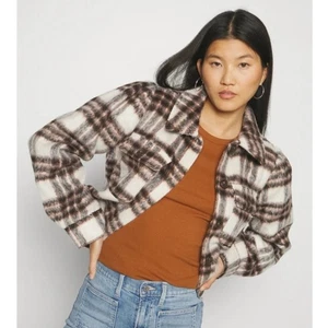 Gap Short Plaid Shacket in Brazen Brown size L NWT Gap Cropped Jacket - Picture 1 of 14