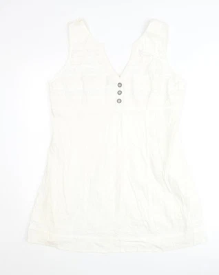 Next Petite Women’s Ivory Linen Blend Shift Dress Size 16 V-Neck - Image 1 of 4