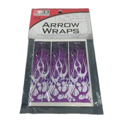Paquete de 12 envolturas de flechas Bohning de 4": llamas púrpuras y blancas: pegatinas de vinilo: 1" de ancho Foto 1 de 3