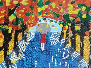 Original Outsider Art Painting Autumn Rain Signed John Stephenson 11 x 14 - Picture 1 of 19