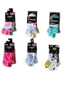 Under Armour ESSENTIAL Socks NO SHOW Girls Youth 6PK Sizes: 13.5-4/4.5 (4.5-7) - Picture 1 of 17