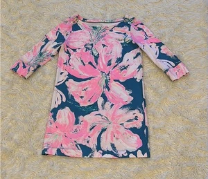 Lilly Pulitzer Little Girls UPF 50+ Sophie Shift Dress Med 6/7 Dark Teal Pink - Picture 1 of 12