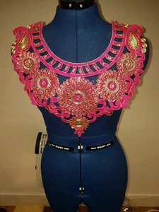 colletto cristallo oro rosa ricamo pizzo applicazione toppa motivo abaya asiatico - Foto 1 di 1