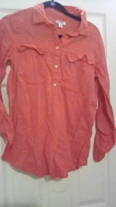 alte Marine Bluse mit halber Knopfleiste. Orange Gr. Medium 2 Fronttaschen - Bild 1 von 2