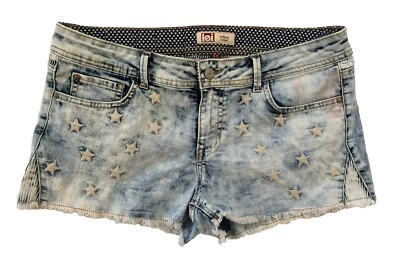 Y2K LEI Ashley Low Rise Cut off Shorts Size 13 White Wash Star Cowgirl Festival - Image 1 of 4