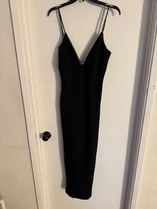 Women "Bardot" blk, rhinestone spaghetti sprap long straight dress. Size XL - Picture 1 of 2