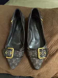 Louis Vuitton Denim Monogram Heels . Women’s Size 37M. Brown US/7 - Picture 1 of 12