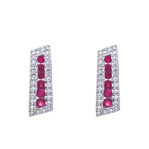 14K White Gold Round Ruby & Diamond Euro Back Earrings - Picture 1 of 1
