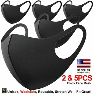 Máscara facial negra de moda lavable reutilizable unisex máscara para adultos vendedor de estados unidos (2,5 piezas) - Imagen 1 de 5