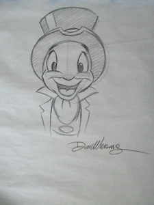 JIMINY CRICKET SKETCH (LARGE), DISNEY - AUTOGRAPHED BY PERSON STARTING WITH "D" - Picture 1 of 1