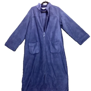LL BEAN Winter Fleece Morgenmantel Reißverschluss vorne Damen L blau lang Nachthemd Plüsch kuschelig warm - Bild 1 von 12