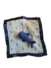 Cloud Island Narwhal Whale Muslin Baby Security Blanket Lovey Blue Satin Trim 
