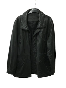 Vintage C&A Canda Black Leather Jacket Mens - Picture 1 of 13