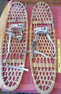 Vintage Pair of Snowshoes Vermont Tubbs Inc 10x36 handmade wooden Leather Sinew