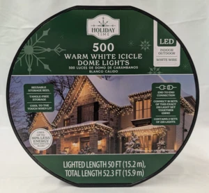 Holiday Time Icicle 500-Count Warm White LED Dome Lights with White Wire NEW - Picture 1 of 3